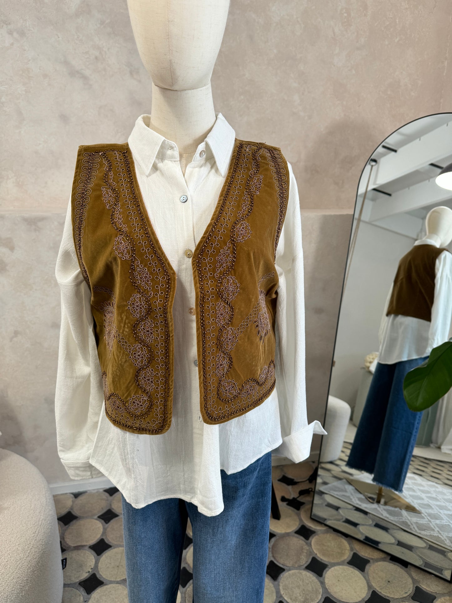 Weste Boho Stickerei Braun
