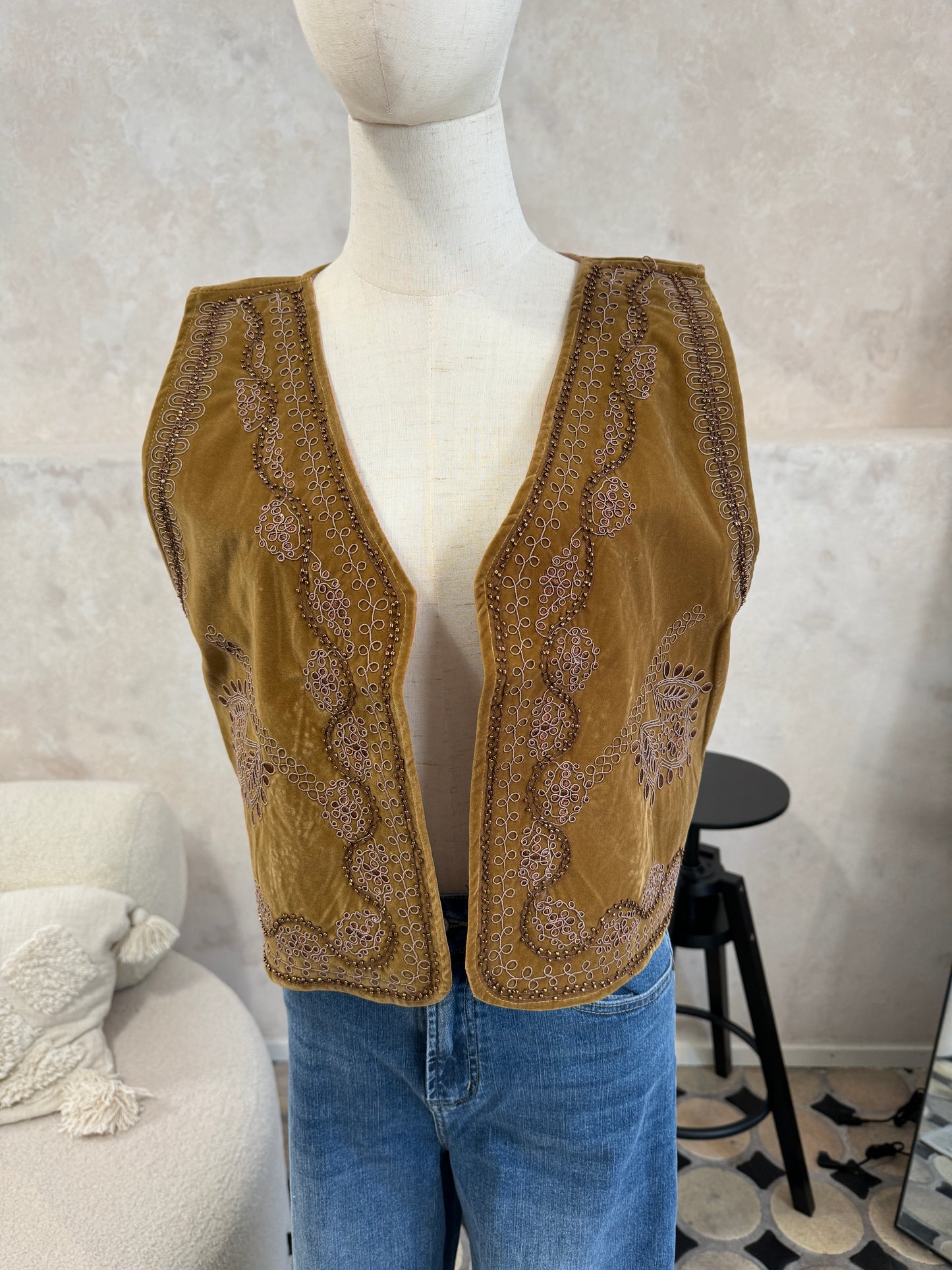 Weste Boho Stickerei Braun