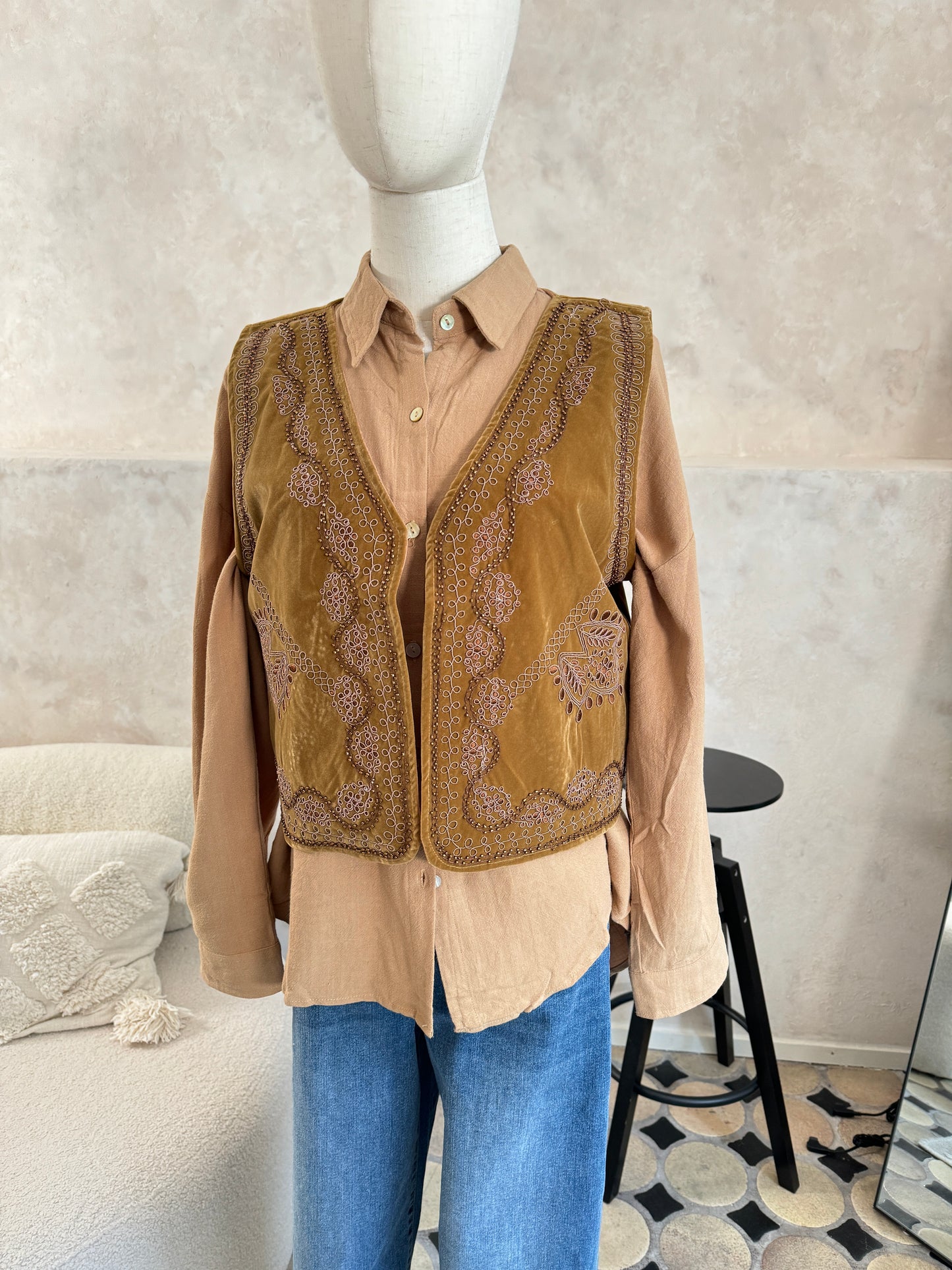 Weste Boho Stickerei Braun