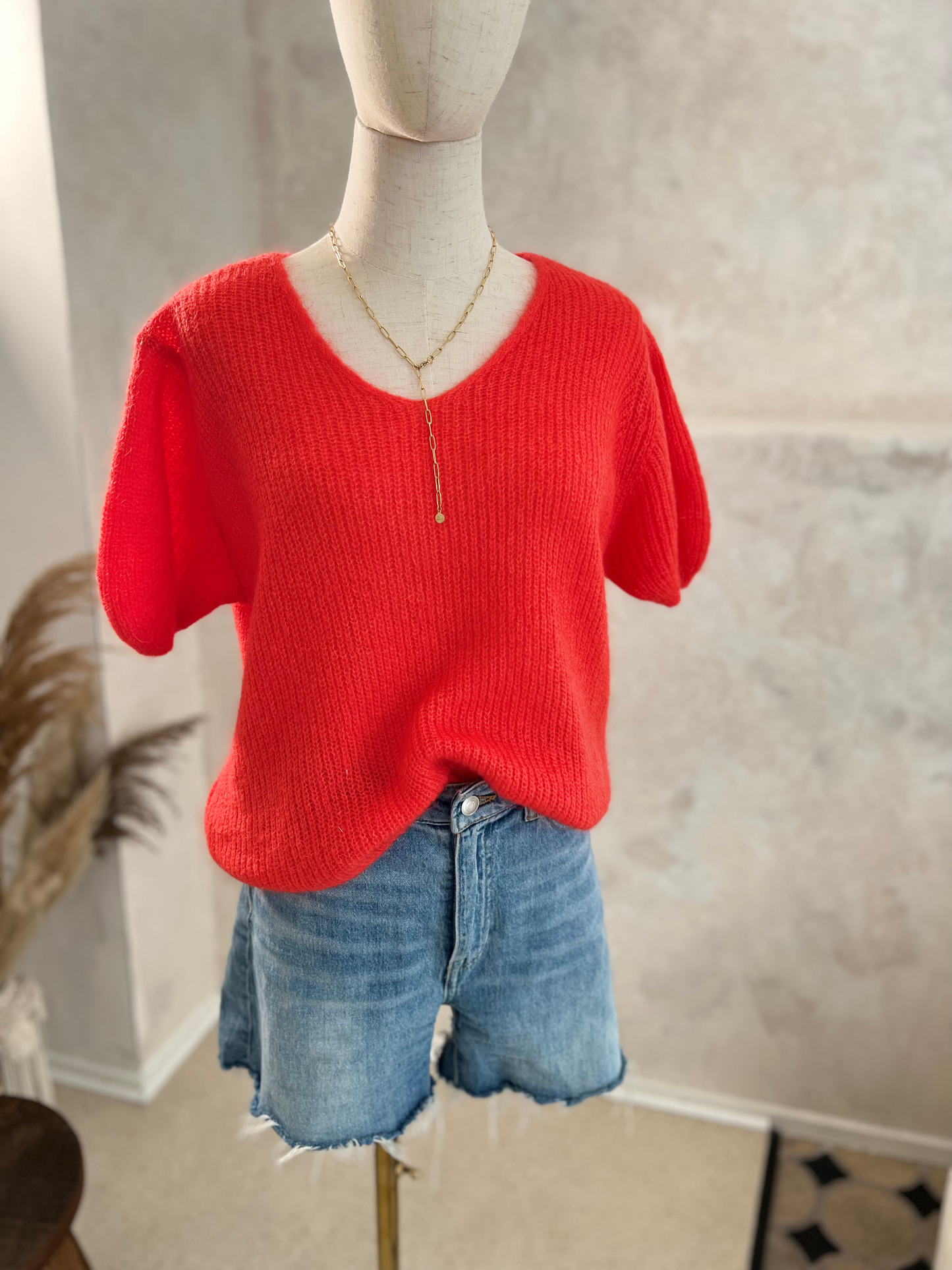 Kurzarm Pullover Feinstrick verschiedene Farben
