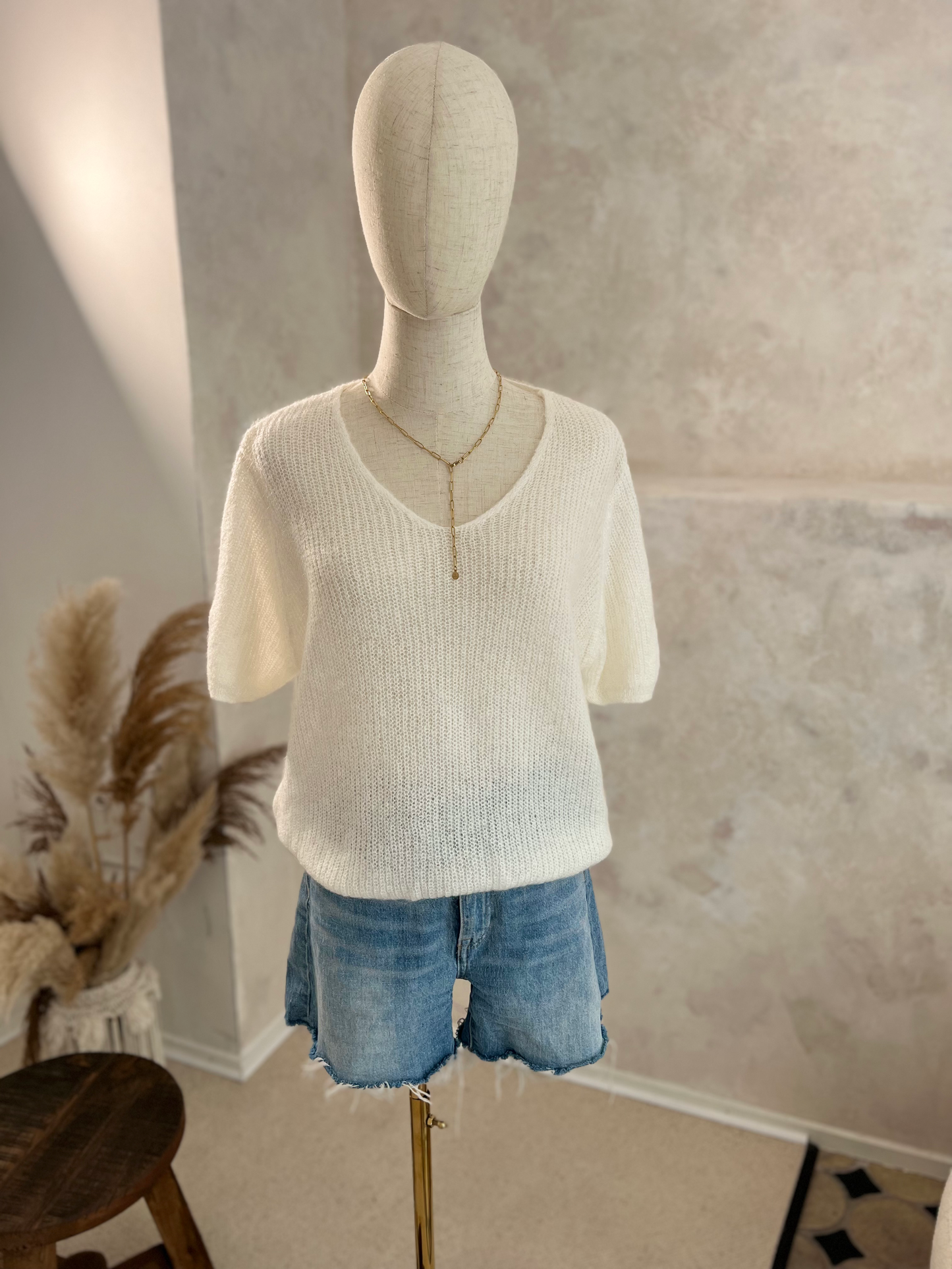 Kurzarm Pullover Feinstrick verschiedene Farben