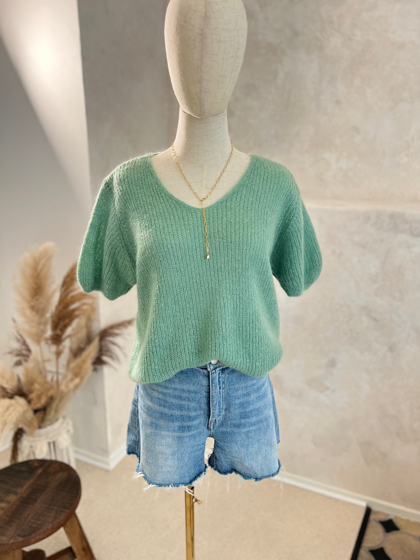 Kurzarm Pullover Feinstrick verschiedene Farben