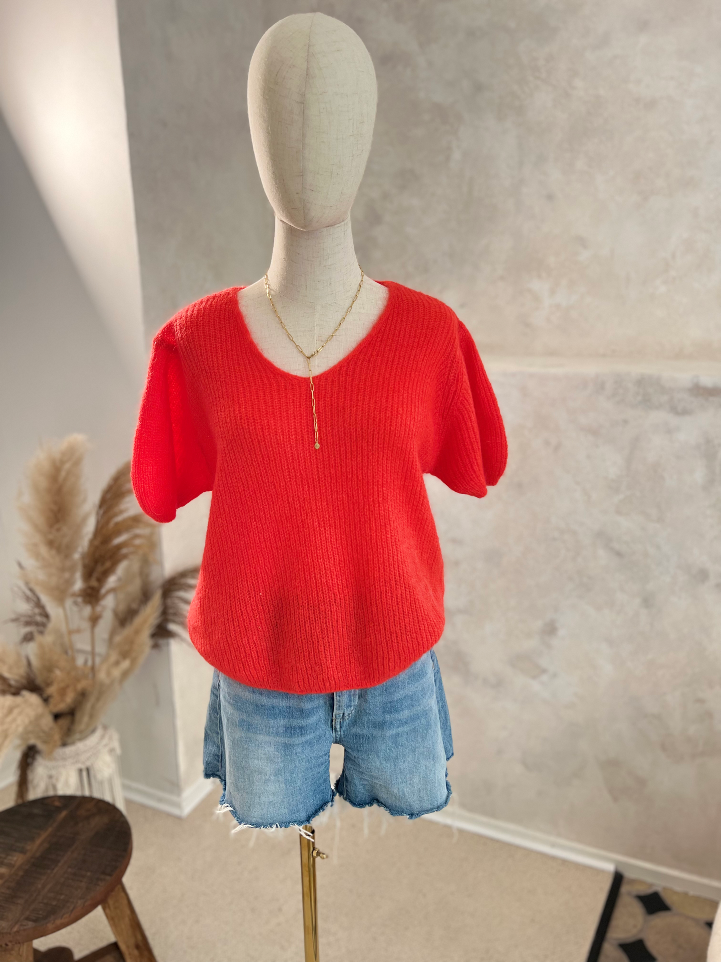Kurzarm Pullover Feinstrick verschiedene Farben
