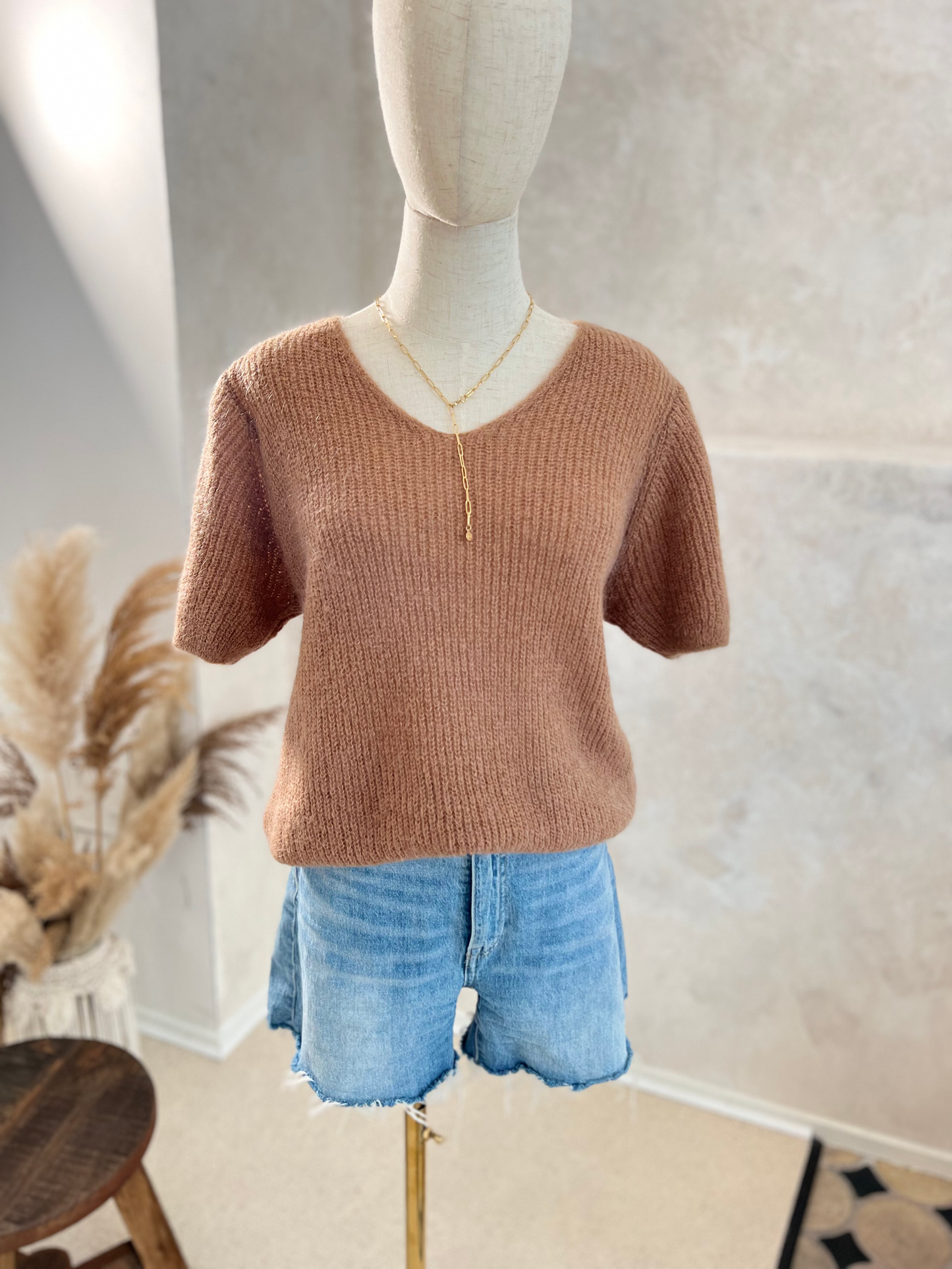 Kurzarm Pullover Feinstrick verschiedene Farben