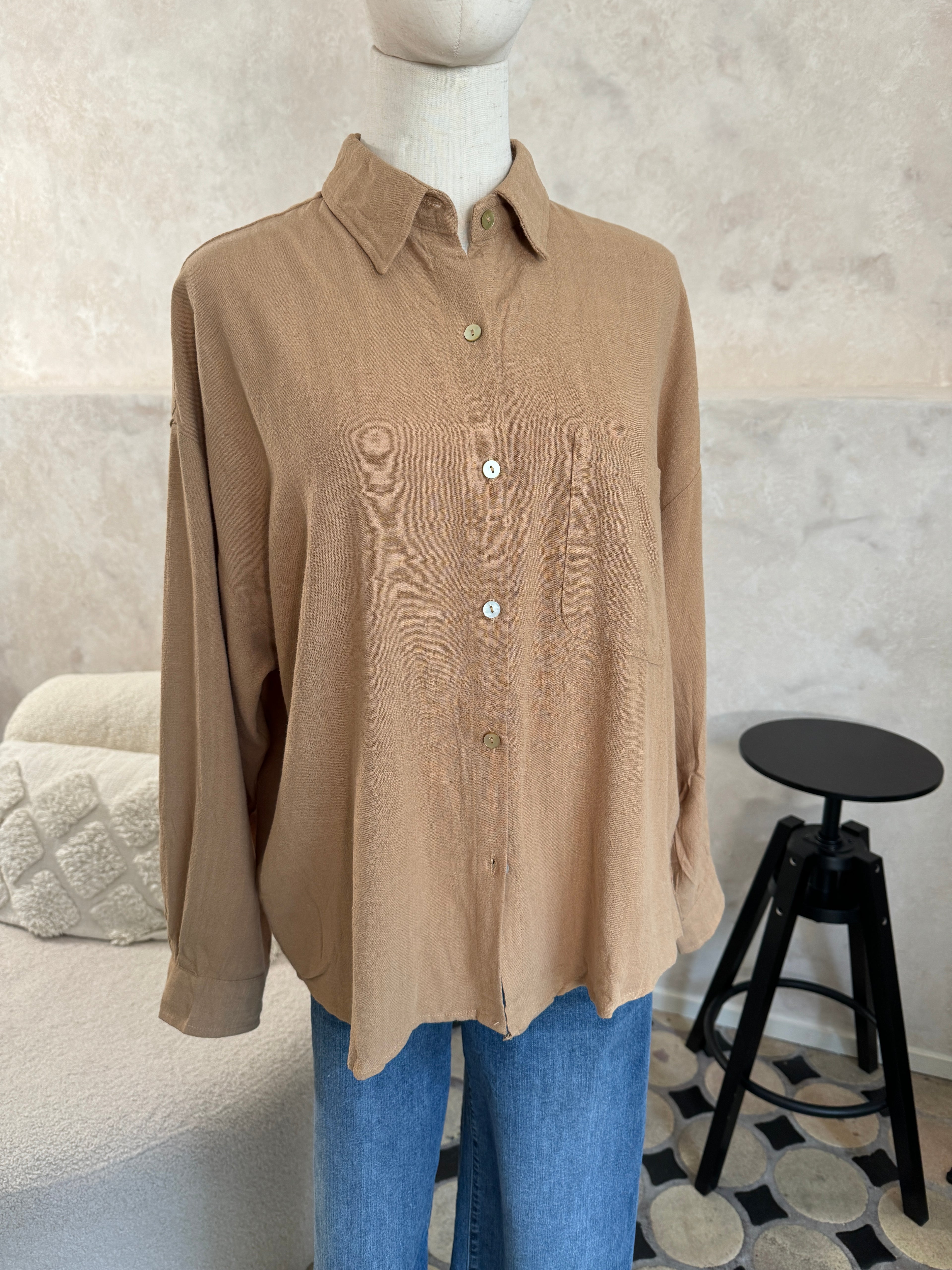 Leinenbluse Weiß Braun