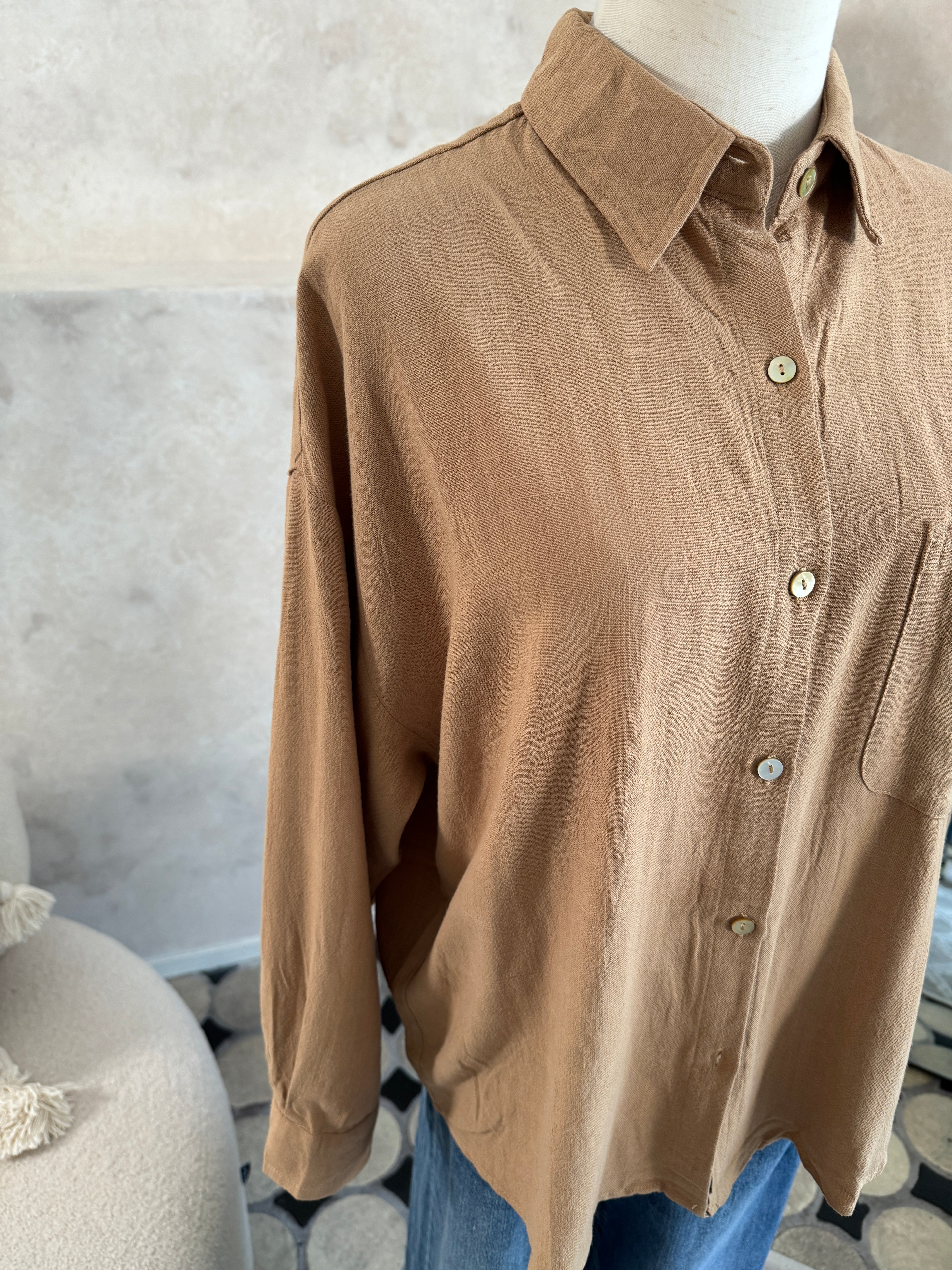 Leinenbluse Weiß Braun