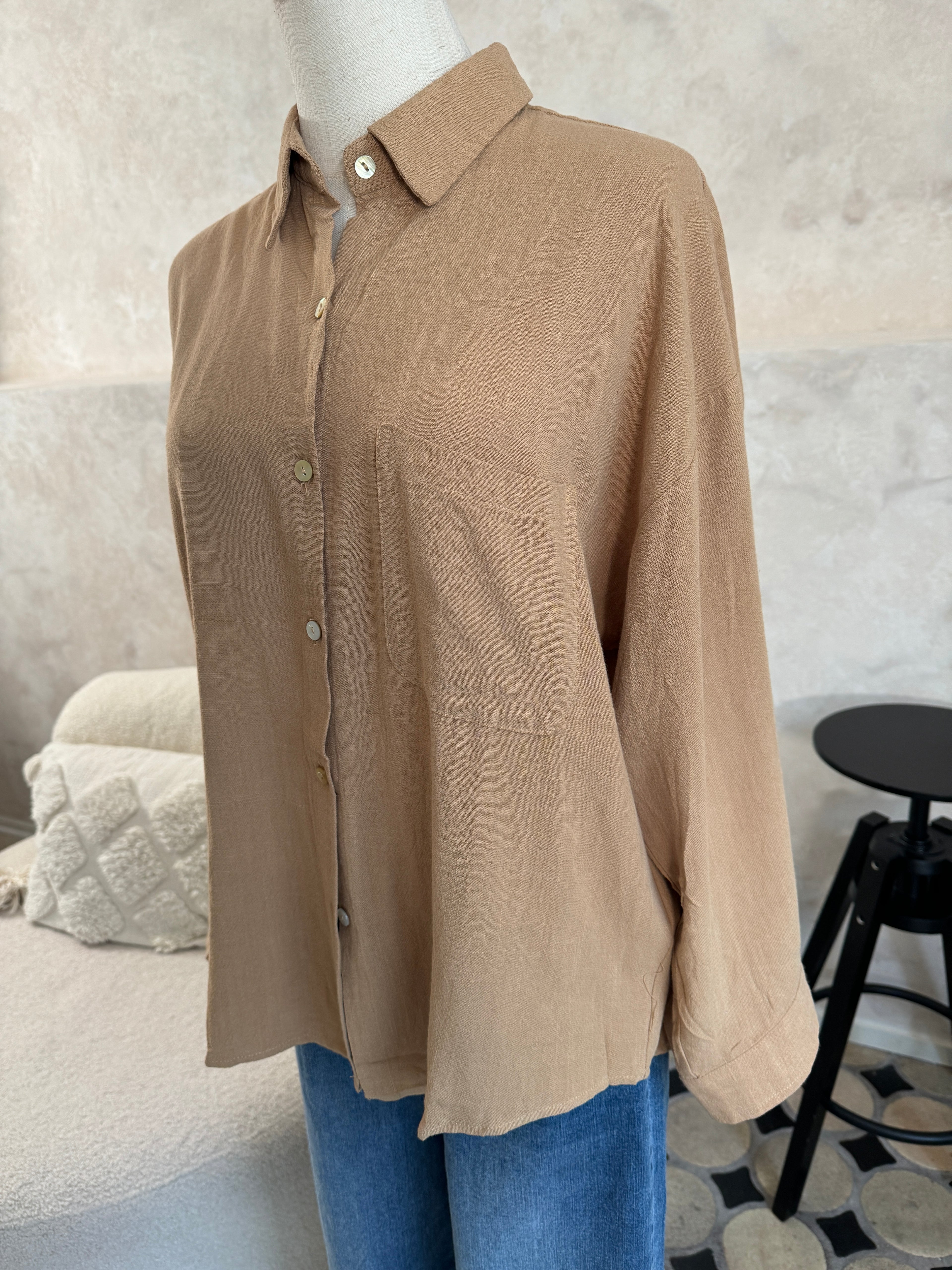 Leinenbluse Weiß Braun