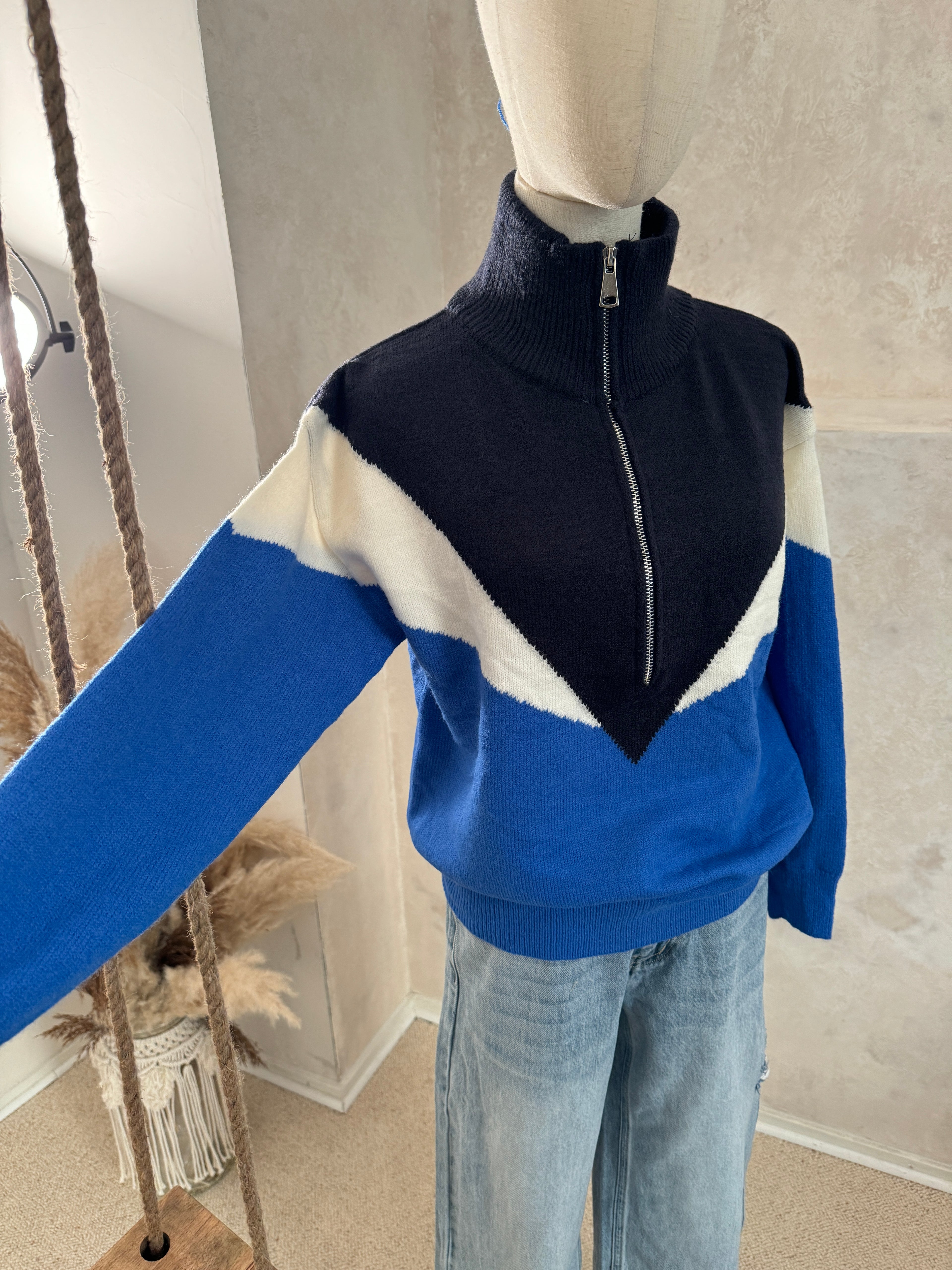 Strickpullover Damen Turtleneck Reißverschluss