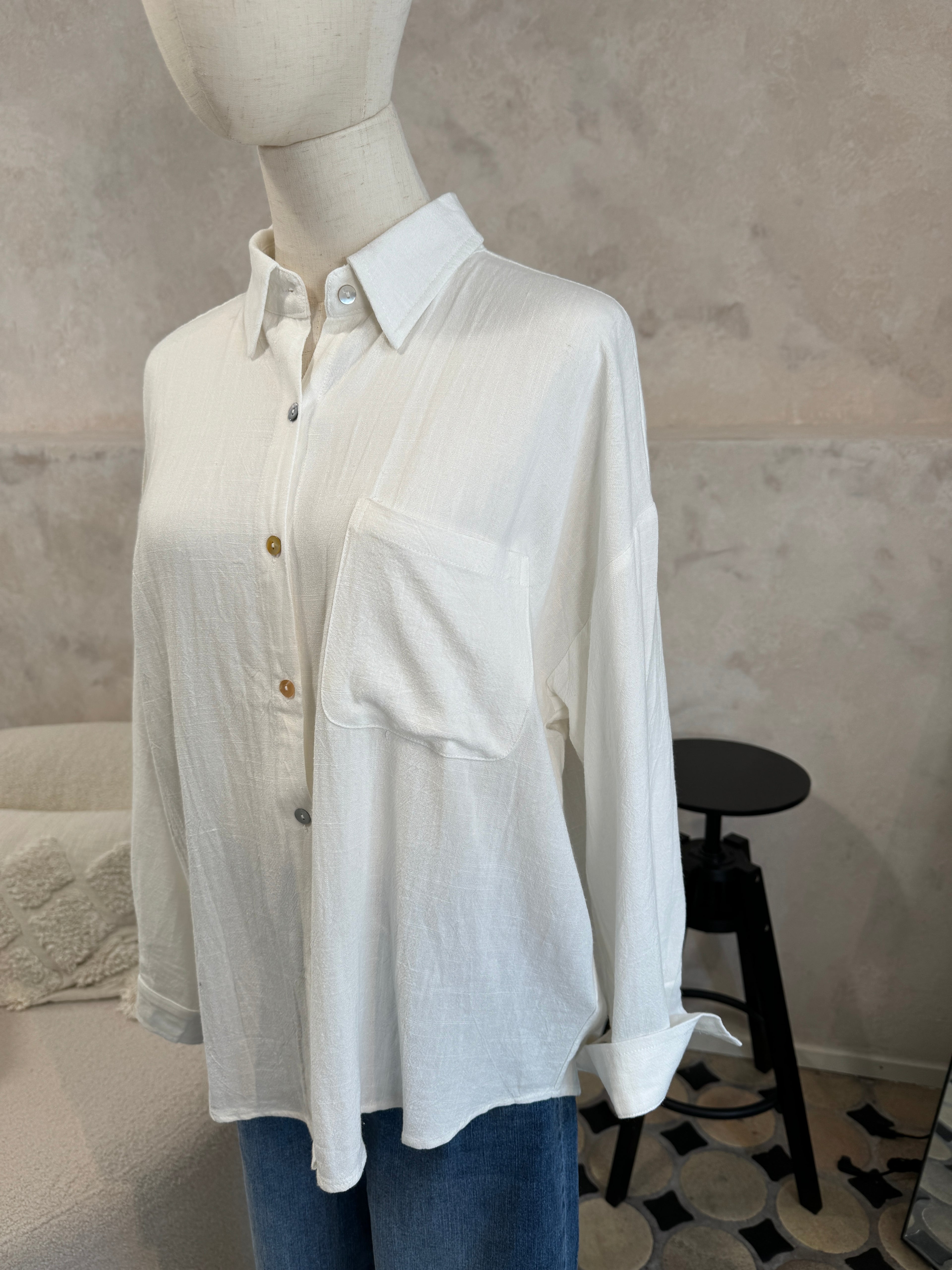 Leinenbluse Weiß Braun