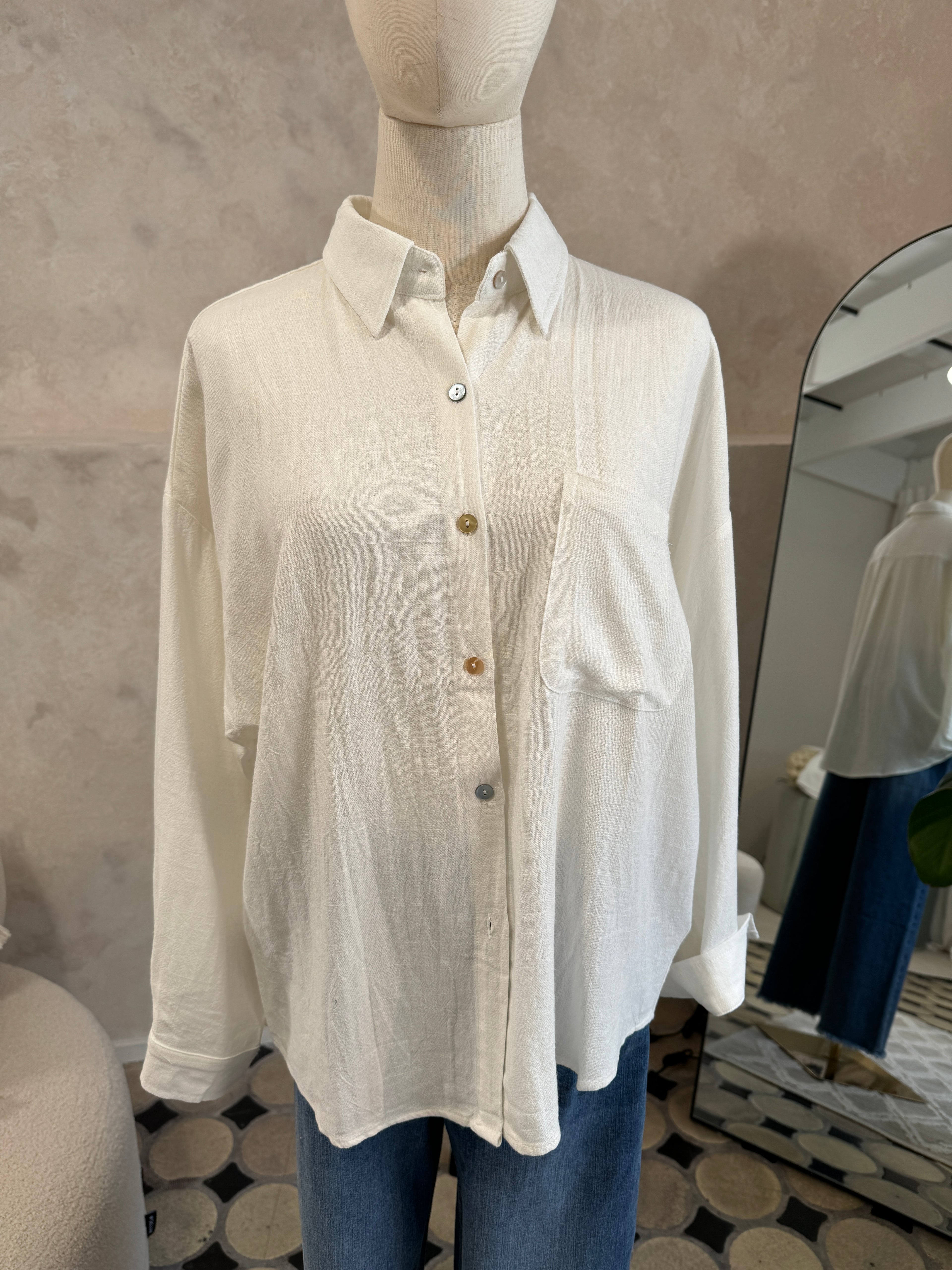 Leinenbluse Weiß Braun