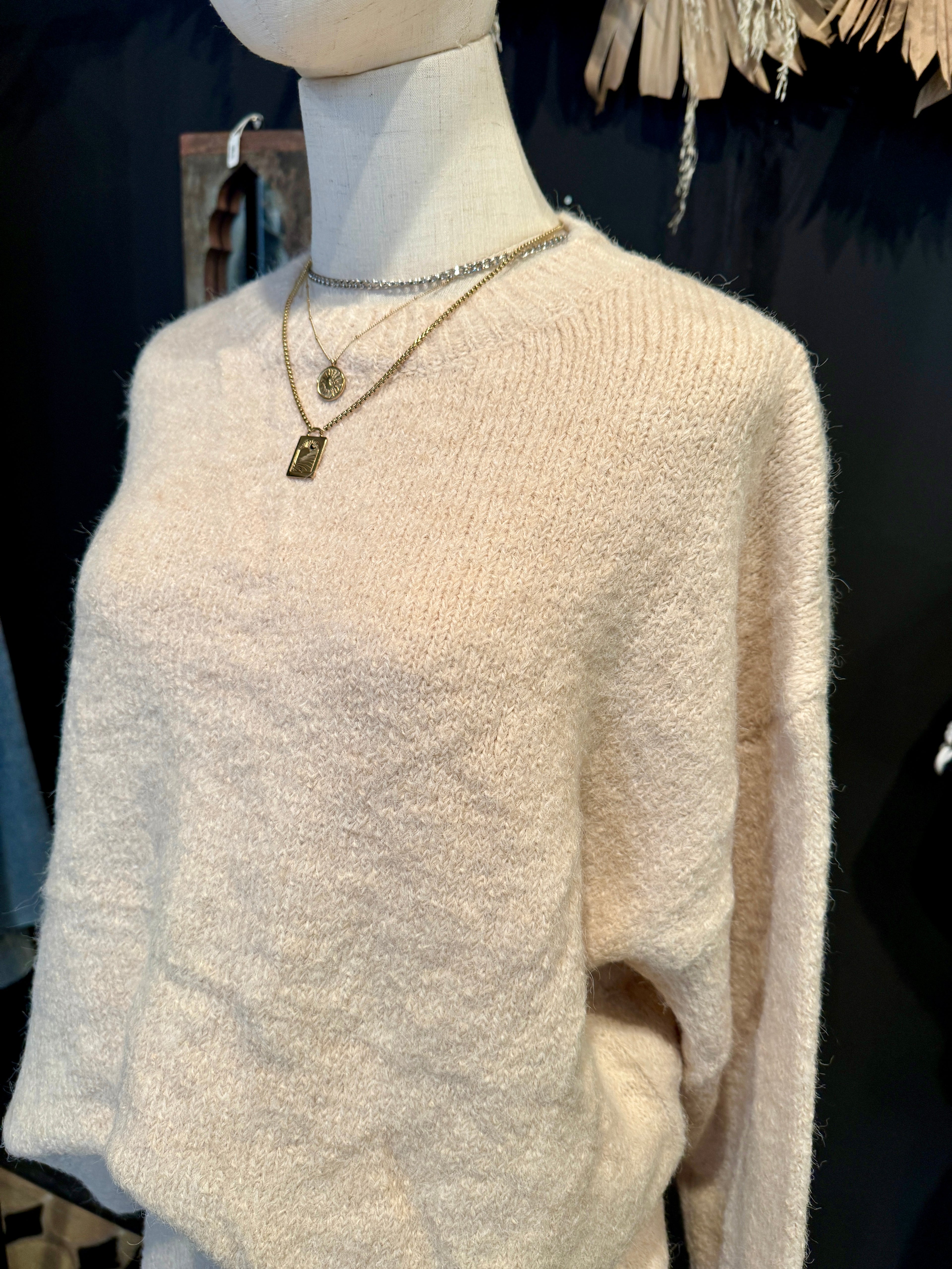 Strickpullover Beige mit Stehkragen