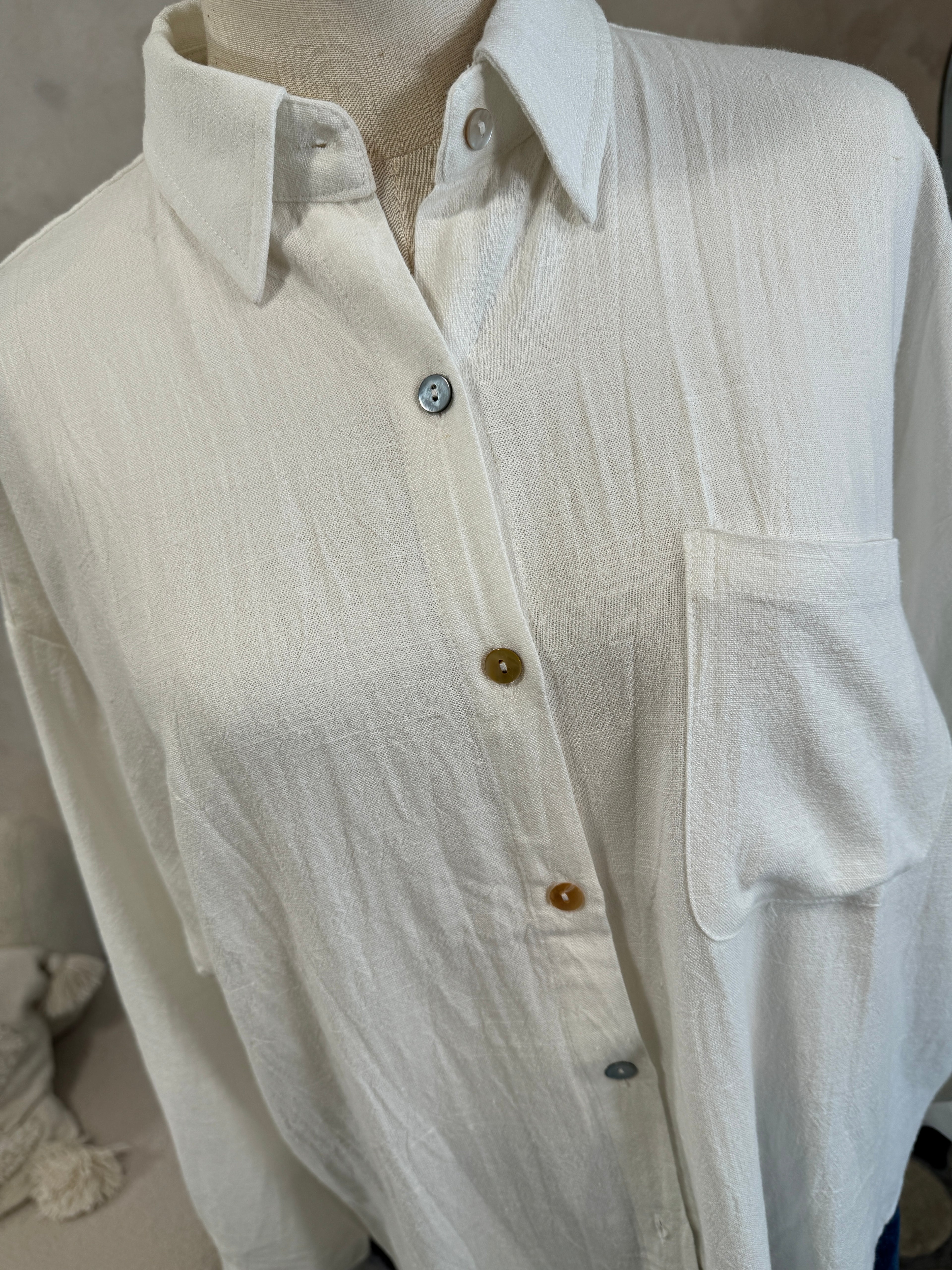 Leinenbluse Weiß Braun