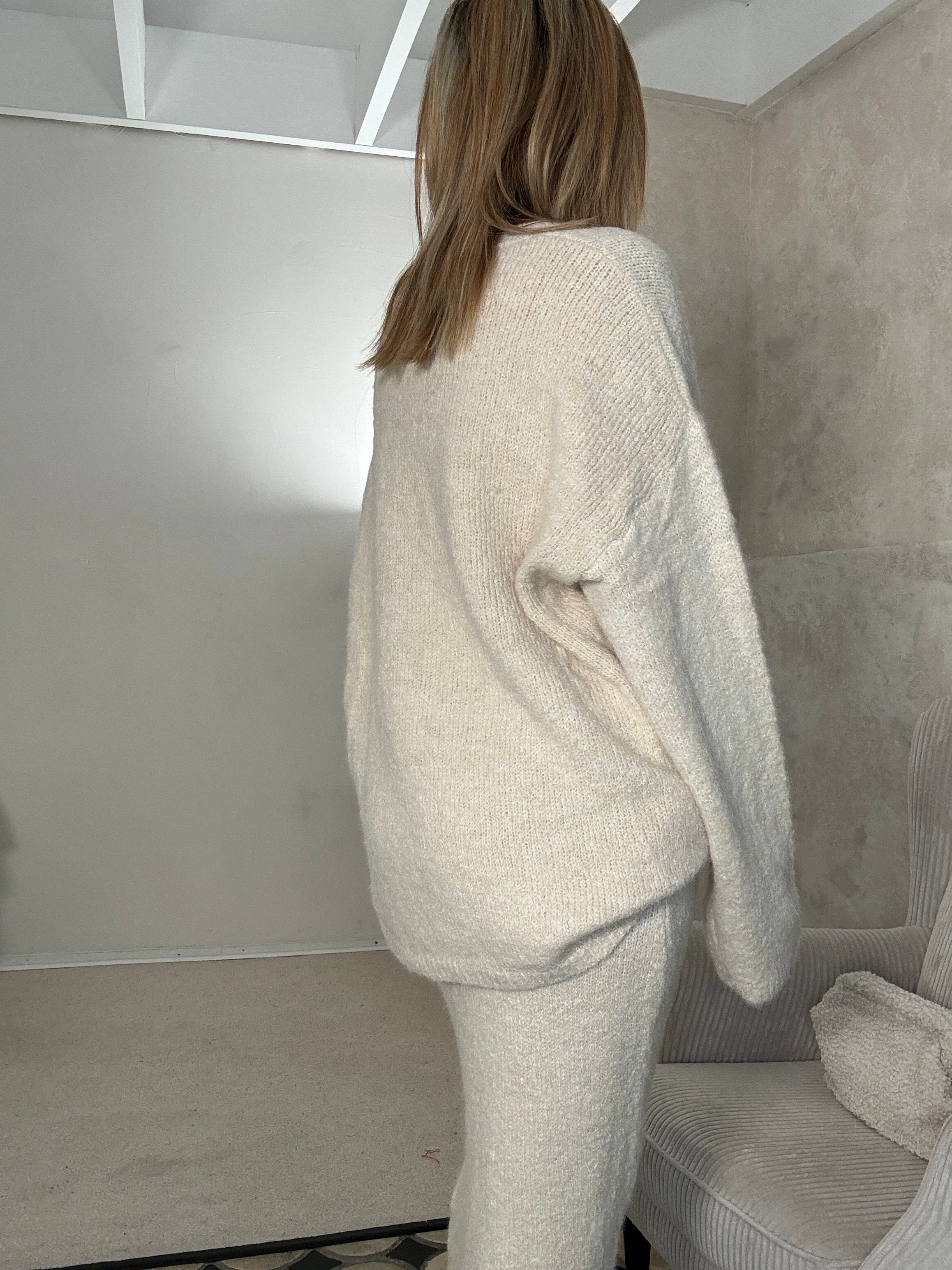 Strickpullover Beige mit Stehkragen