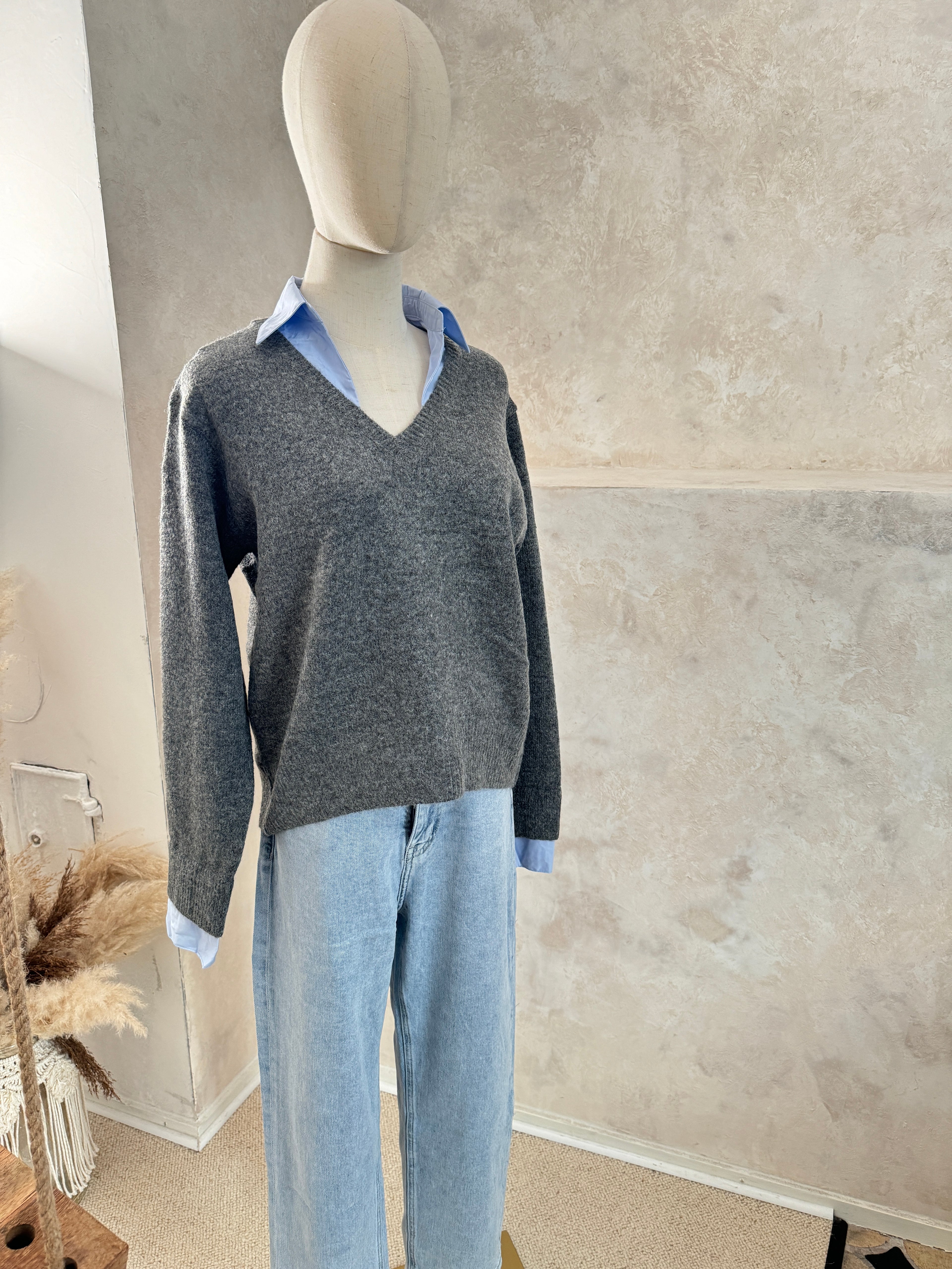 Strickpullover mit Bluseneinsatz