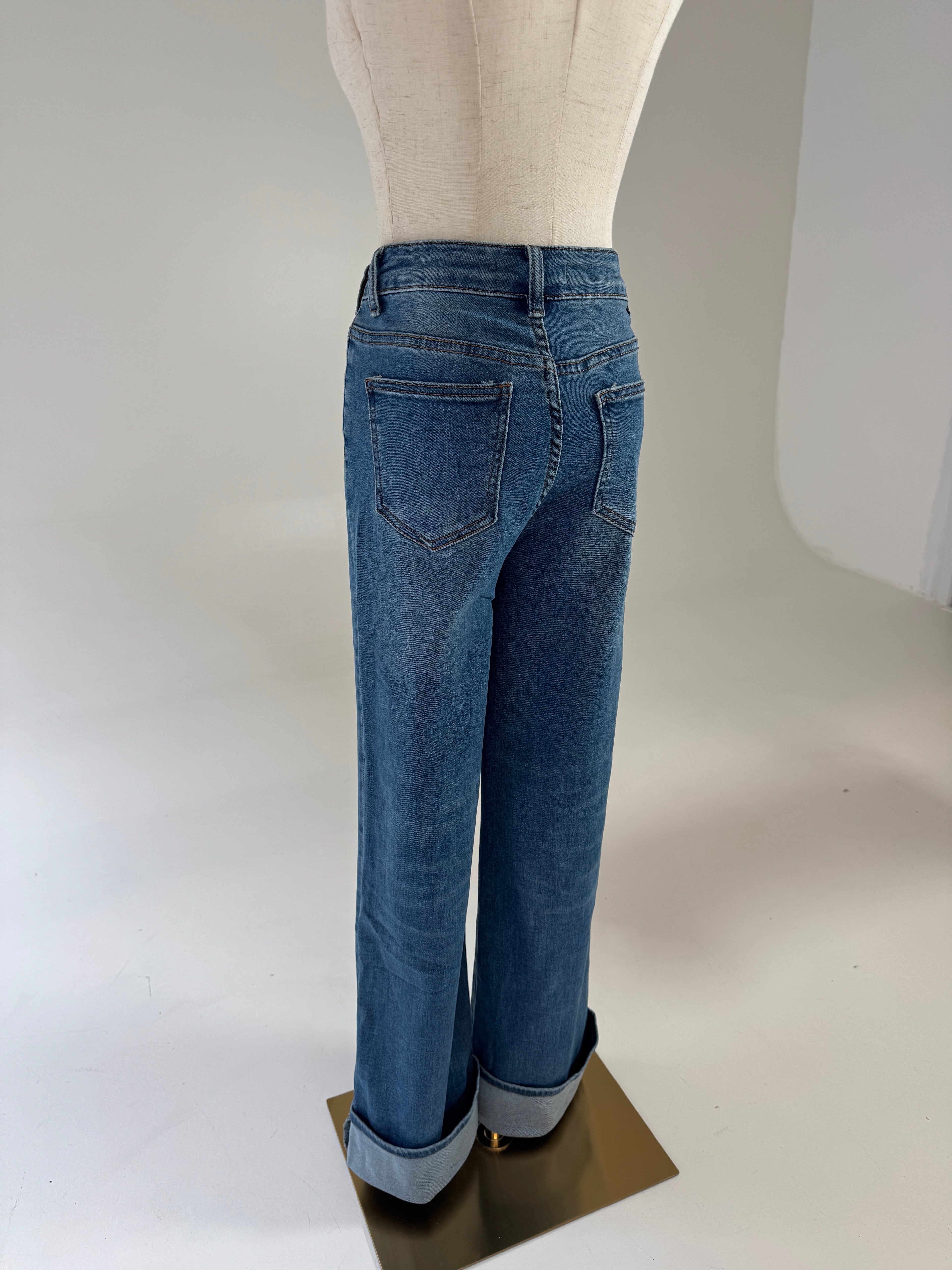 Damen Wide Leg Jeans mit Cross Button
