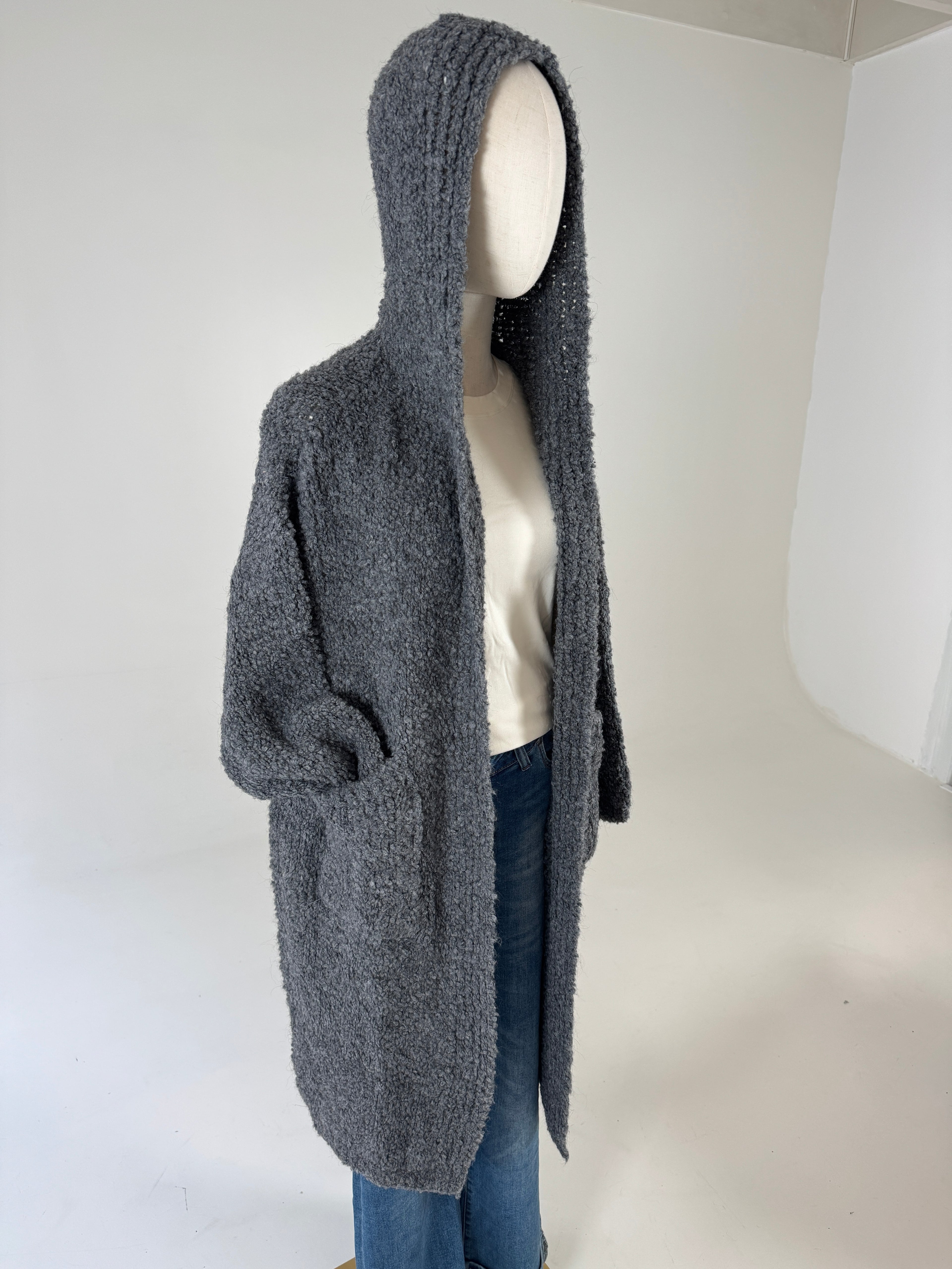 Damen Strickjacke Grau mit Kapuze