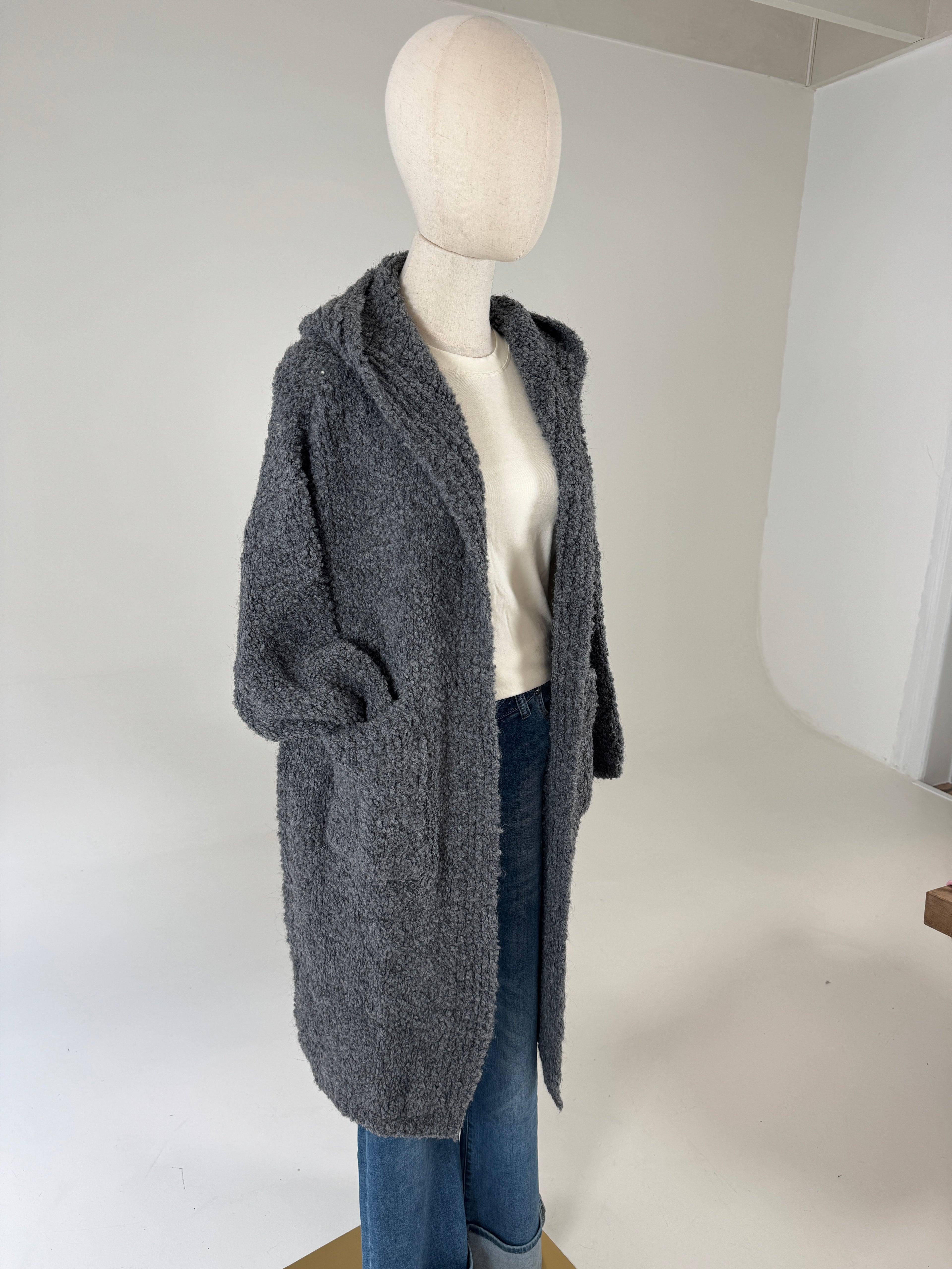 Damen Strickjacke Grau mit Kapuze