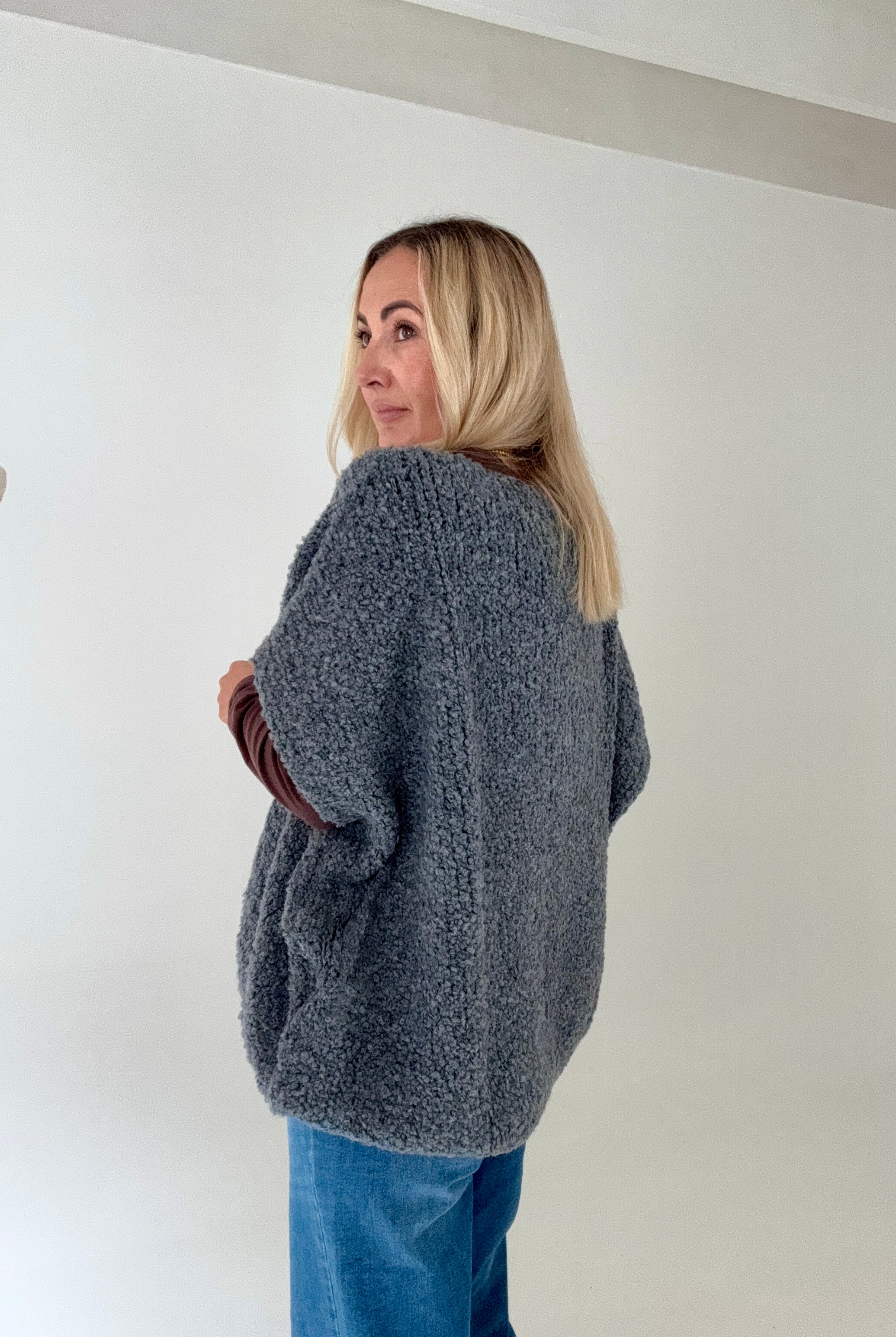 Damen Strickweste Grau und Beige
