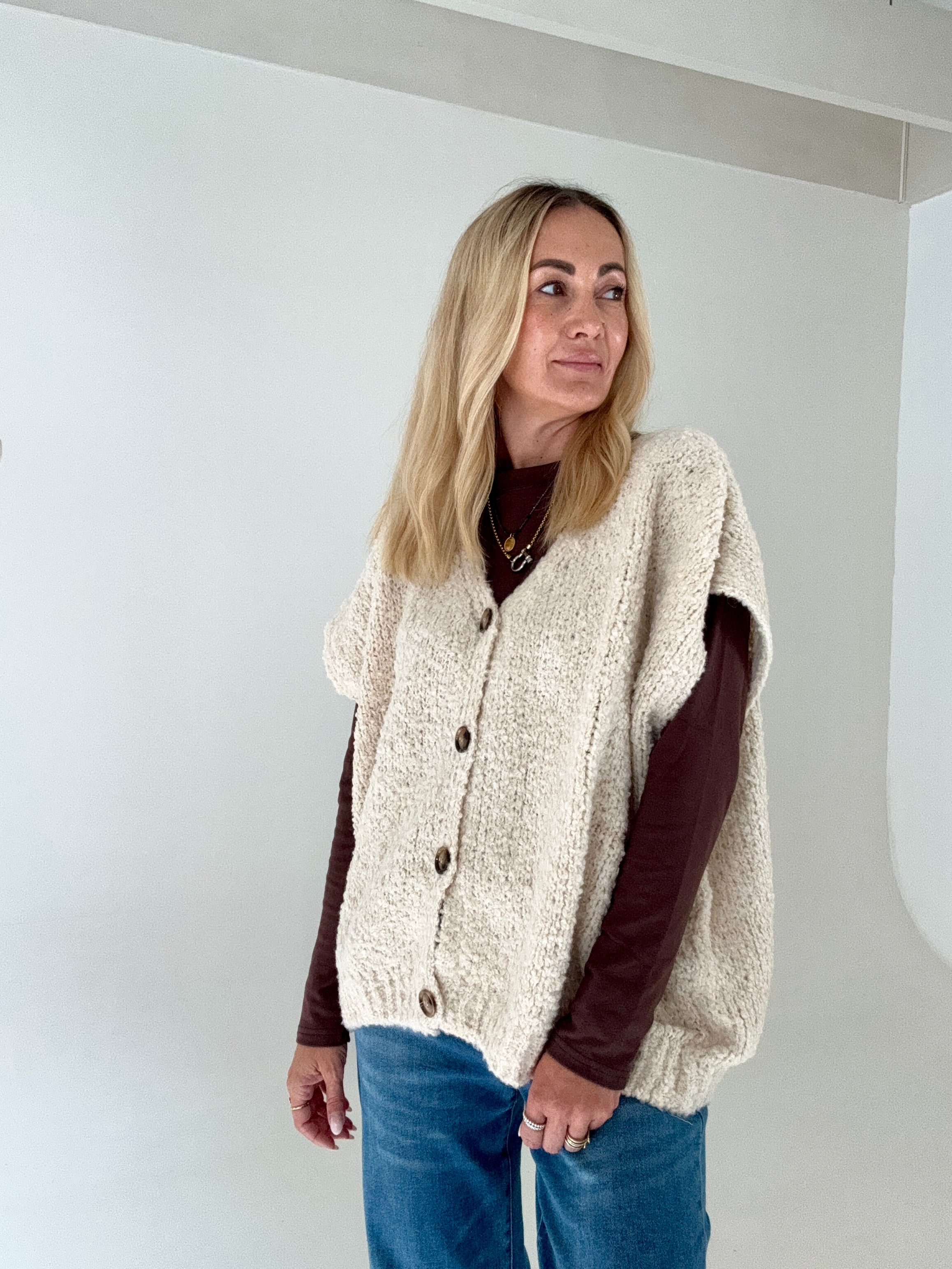 Damen Strickweste Grau und Beige