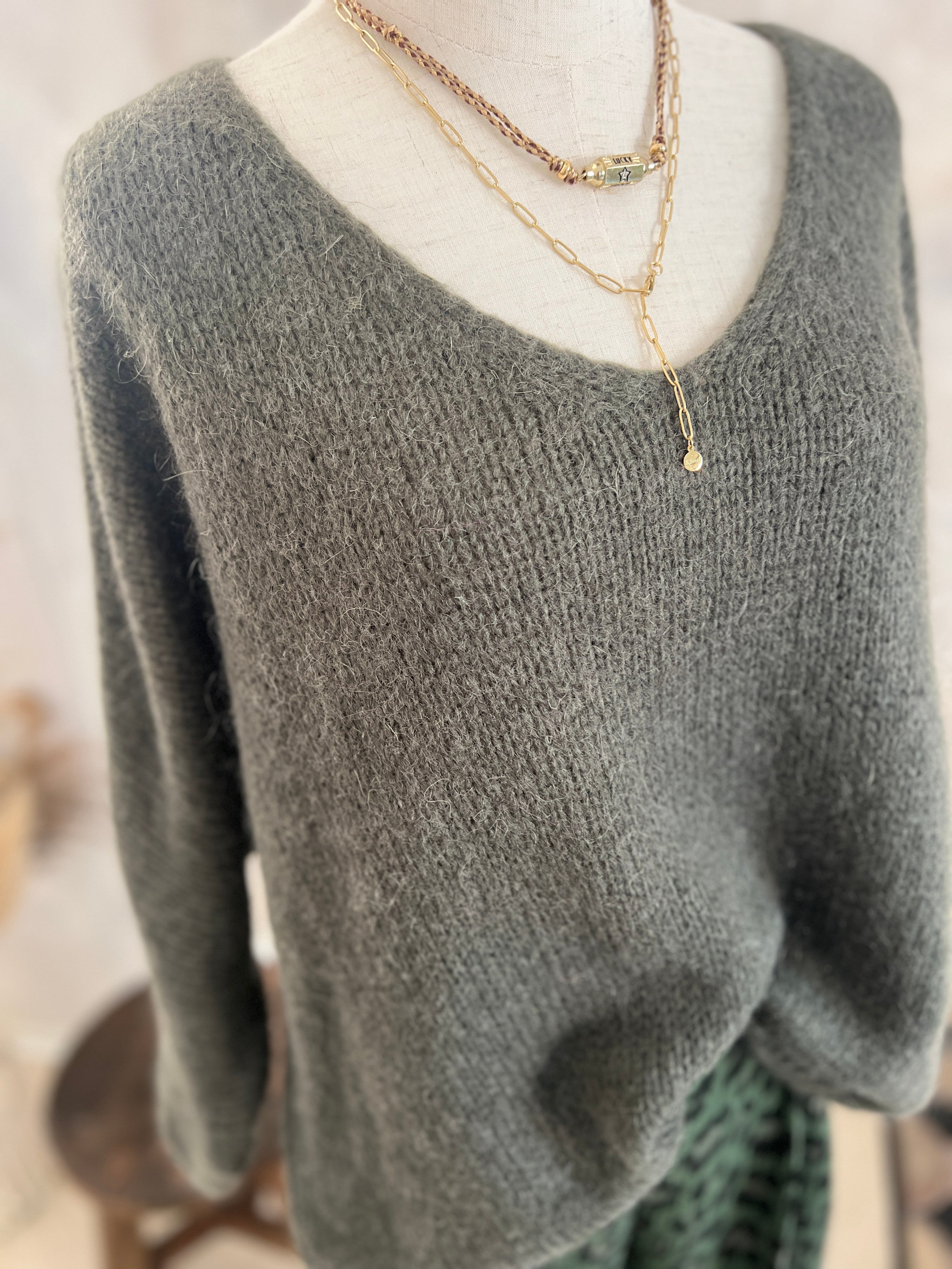 Strickpullover mit V Ausschnitt an