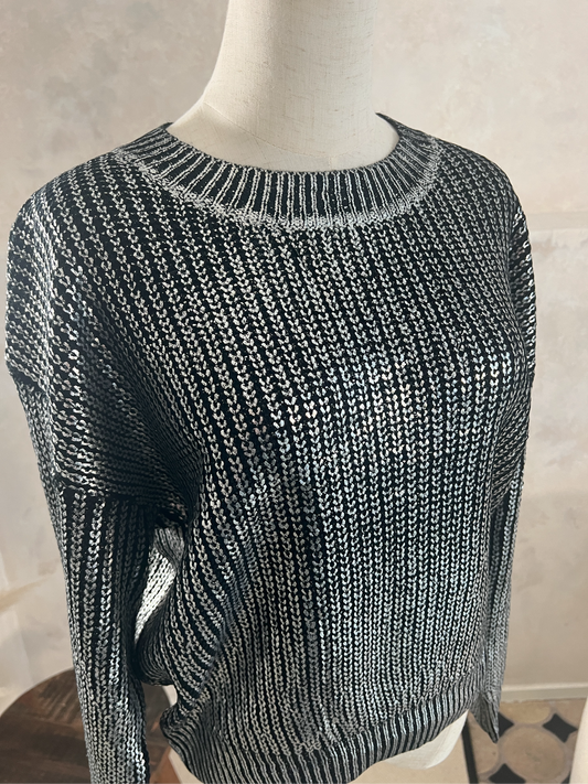 Strickpullover Schwarz Metallic