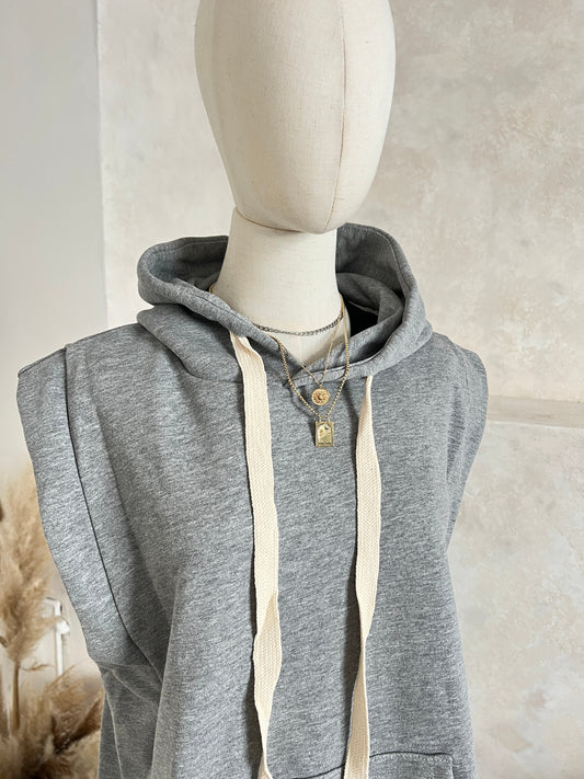 Kapuzen Pullover Hoodie Ärmellos Grau Beige